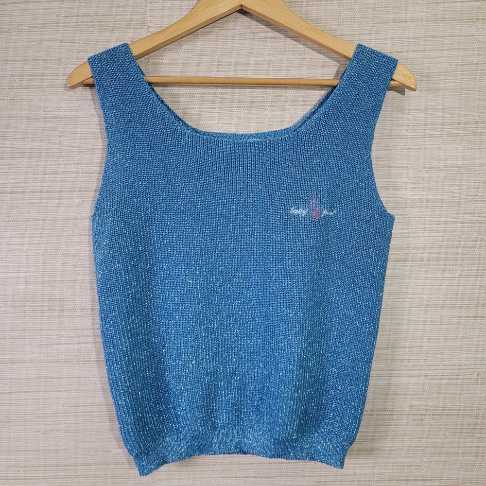 Baby Phat Women's Sleeveless Metallic Knit Tank Top‎ Blue L Logo Embroidered